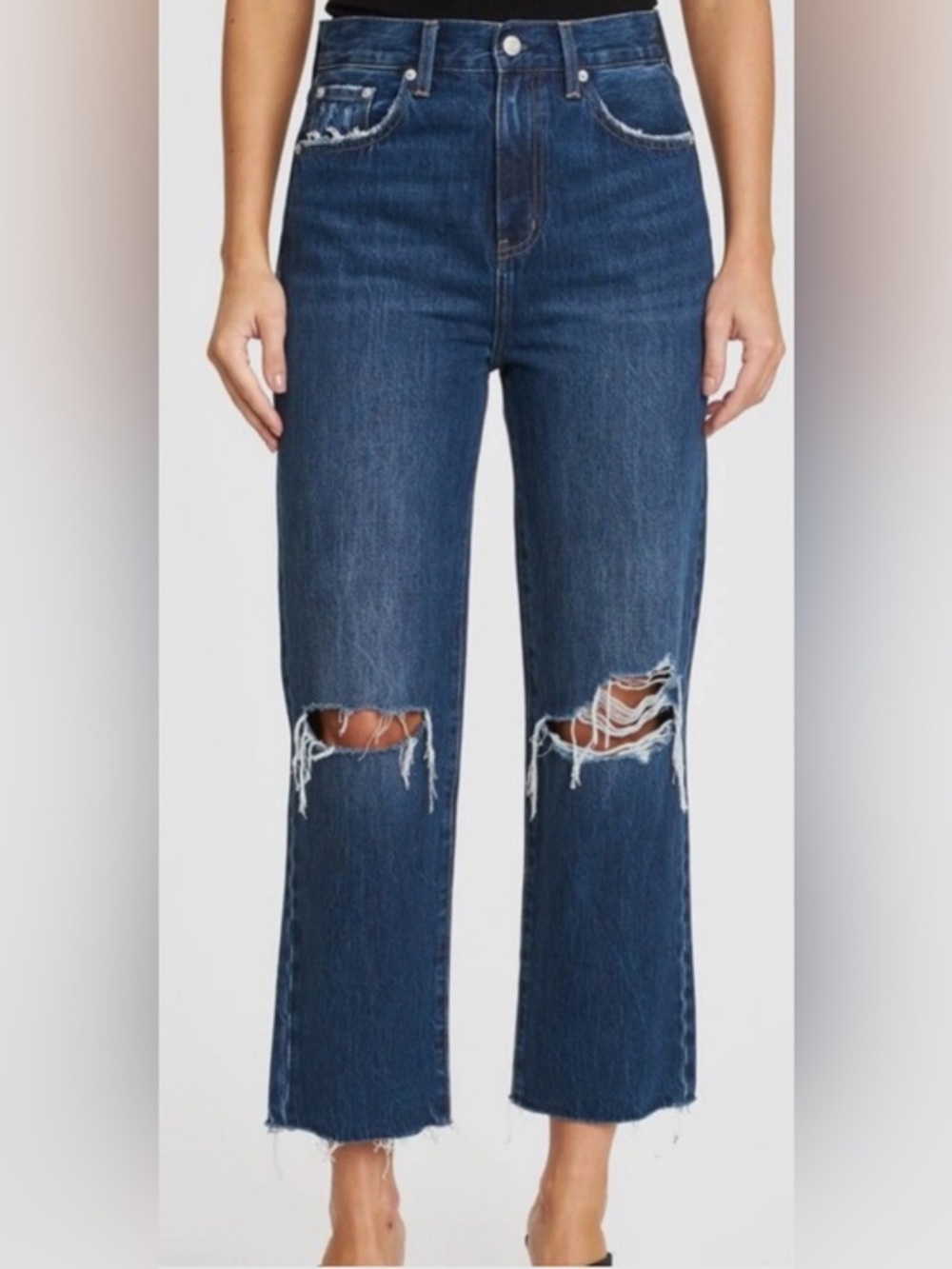 Like new! PISTOLA Super High-Rise Straight Leg Cassie Distressed Cropped Jeans